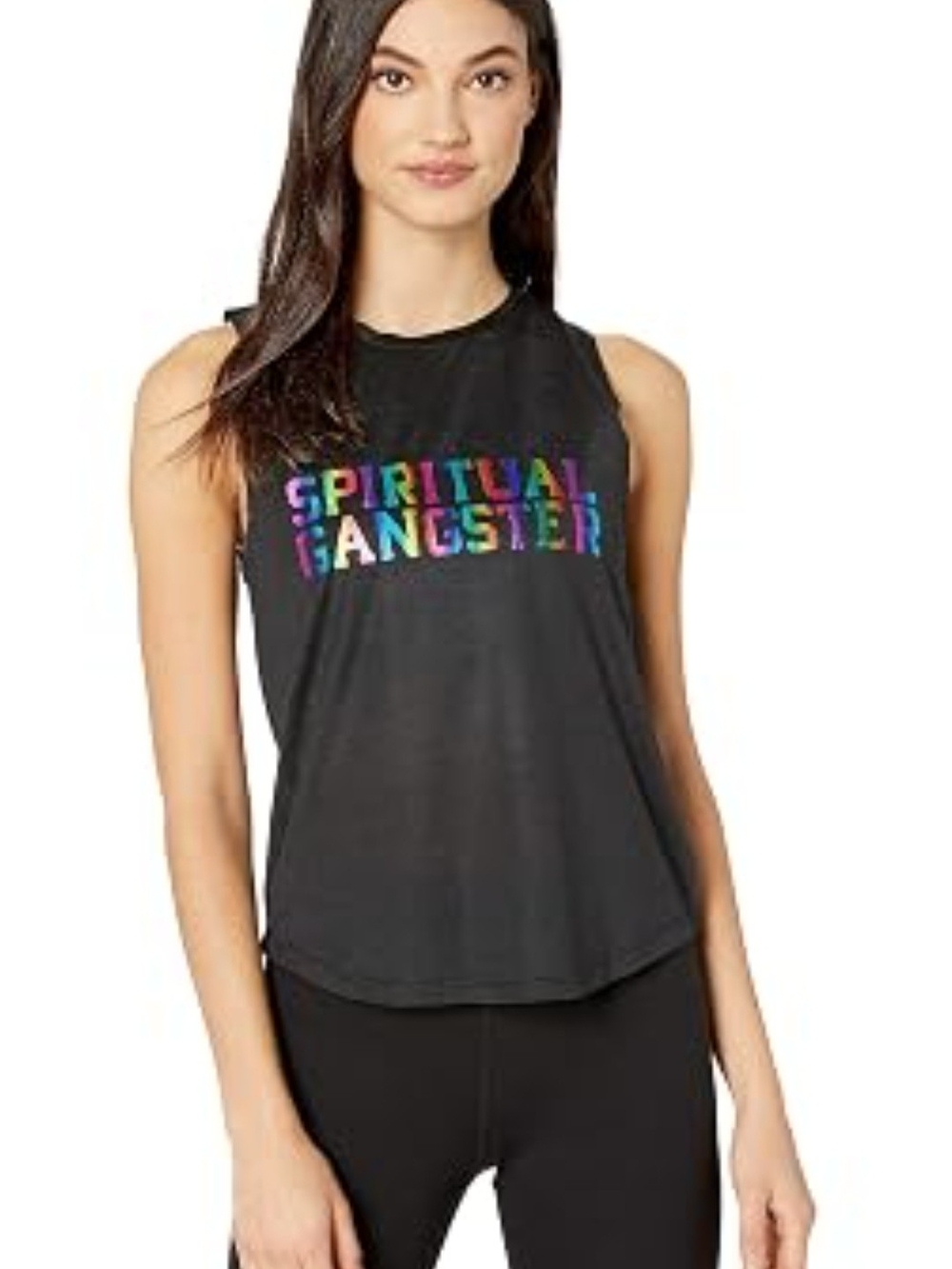 SPIRITUAL GANGSTER Black Athletic Tank Top With Rainbow Logo Muscle Tank
